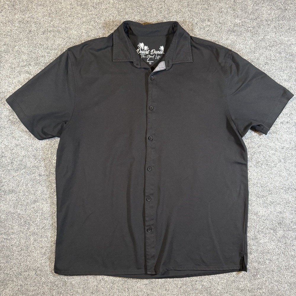 Desert Dunes Black Button Down Short Sleeve Shirt‎ Men's L Stretch